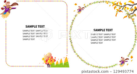 橡子、松鼠、秋季森林裝飾、框架套裝 129493774