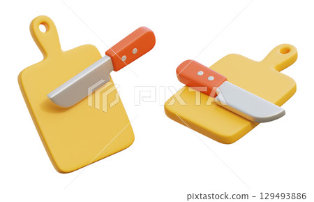 Cartoon Style kitchen knife with cutting board 3D graphic 129493886