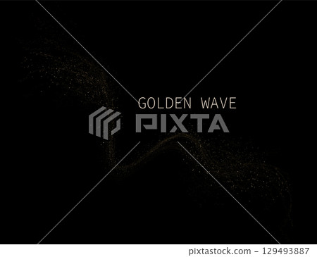 Isolated exquisite gold wavy element from small tinsel on black background 129493887