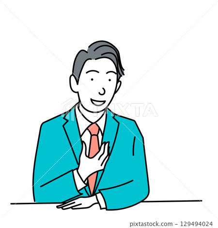Stock Illustration: Male businessman talking during business negotiations, vector, white background Stock Illustration: Male businessman talking during business negotiations, vector, white background 129494024