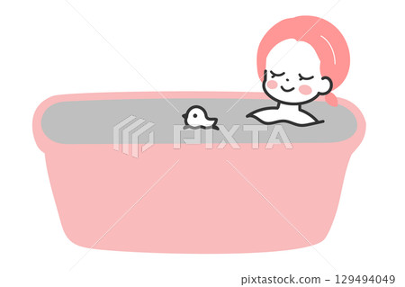 A cute illustration of a woman relaxing in the bath A cute illustration of a woman relaxing in the bath 129494049