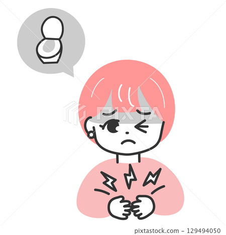 Illustration of a pale woman with a stomach ache 129494050