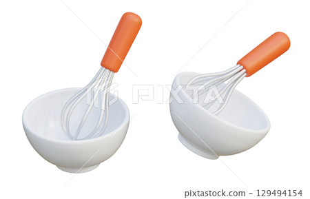 Cartoon Style whisk with bowl 3D graphic 129494154