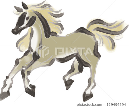 Horse Animal Sumi-e Ink painting New Year 2026 New Year's card material Horse Year of the Horse Zodiac Japanese style Modern Illustration 129494394
