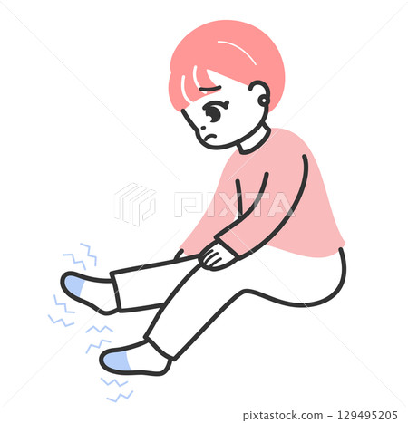 Illustration of a woman suffering from cold toes, coldness, cold extremities 129495205