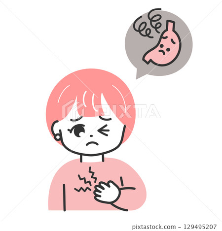 Illustration of a young woman suffering from stomach pain Illustration of a young woman suffering from stomach pain 129495207