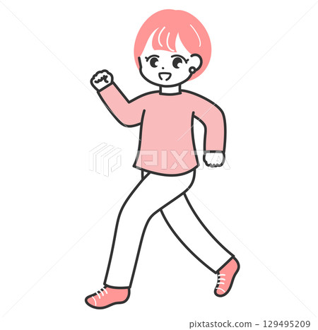一位微笑著的年輕女子走路的插圖 一位微笑著的年輕女子走路的插圖 129495209