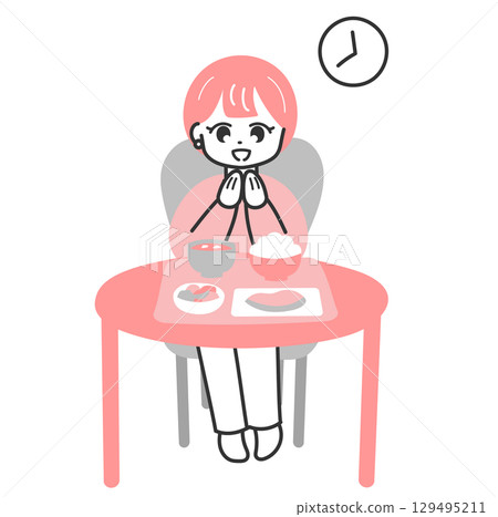 均衡飲食－一位女士說「itadakimasu」的插圖 129495211