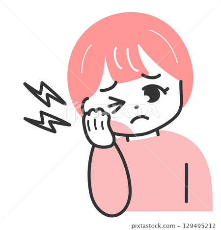 一位女士摀著腫脹的臉頰的插圖 129495212