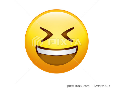 Gradient yellow laugh happy character face icon Gradient yellow laugh happy character face icon 129495803