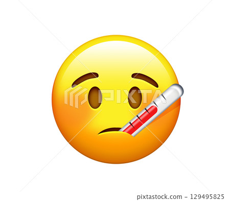 Yellow ill and sad face with heat probe icon 129495825
