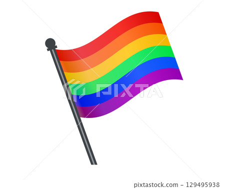 Isolated rectangular rainbow flag icon with silver pole Isolated rectangular rainbow flag icon with silver pole 129495938