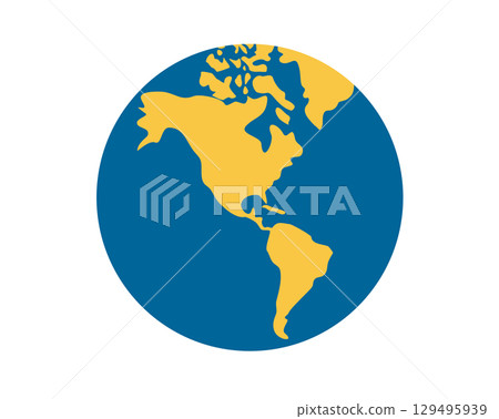 Globe showing Americas icon, showing North, South America in green against blue ocean Globe showing Americas icon, showing North, South America in green against blue ocean 129495939