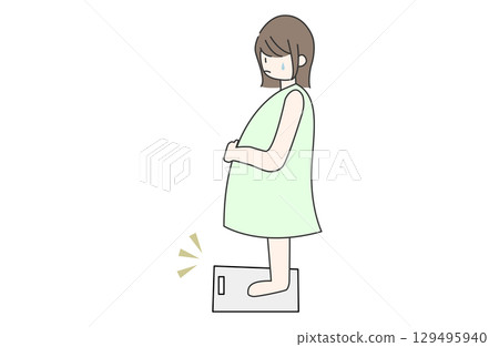 A pregnant woman panics when she steps on the scale and finds that she is fatter than expected A pregnant woman panics when she steps on the scale and finds that she is fatter than expected 129495940