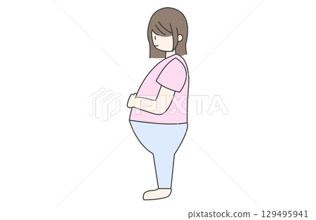Illustration of a pregnant woman wearing denim pants Illustration of a pregnant woman wearing denim pants 129495941