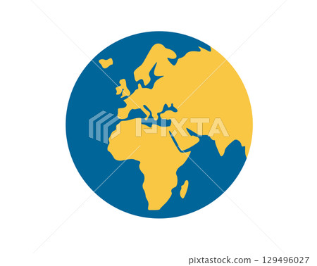 Globe showing Europe and Africa in green against blue ocean icon 129496027