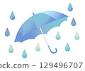 Illustration of an umbrella with drops on a rainy day 129496707