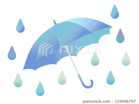 Illustration of an umbrella with drops on a rainy day 129496707