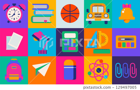 Colorful School Icons Seamless Grid Colorful School Icons Seamless Grid 129497005