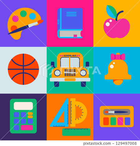 Colorful School Education Icon Set Colorful School Education Icon Set 129497008