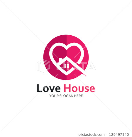 Love Home Logo. Heart and House Icon Combination. Health and Care Symbol. Flat Vector Logo Design Template 129497340