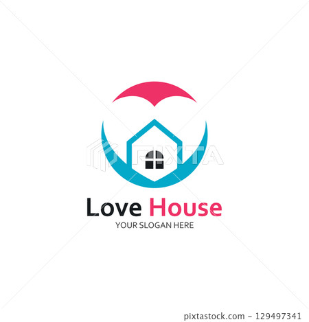 Love Home Logo. Heart and House Icon Combination. Health and Care Symbol. Flat Vector Logo Design Template Love Home Logo. Heart and House Icon Combination. Health and Care Symbol. Flat Vector Logo Design Template 129497341