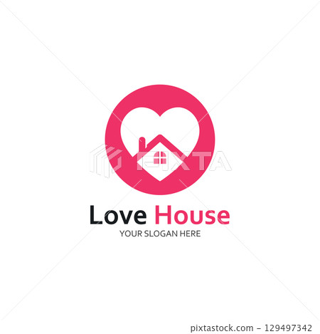 Love Home Logo. Heart and House Icon Combination. Health and Care Symbol. Flat Vector Logo Design Template Love Home Logo. Heart and House Icon Combination. Health and Care Symbol. Flat Vector Logo Design Template 129497342