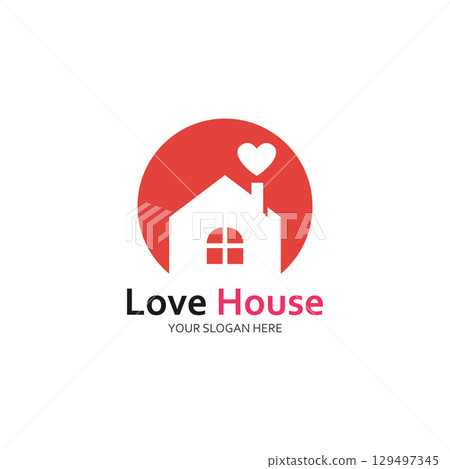 Love Home Logo. Heart and House Icon Combination. Health and Care Symbol. Flat Vector Logo Design Template 129497345