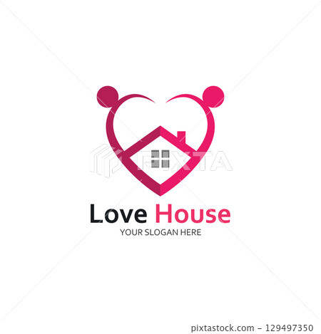 Love Home Logo. Heart and House Icon Combination. Health and Care Symbol. Flat Vector Logo Design Template 129497350