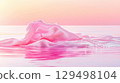 Soft Pink Fabric Flowing Over Calm Water with Gentle Ripples and Dreamy Pastel Sunset Background Soft Pink Fabric Flowing Over Calm Water with Gentle Ripples and Dreamy Pastel Sunset Background 129498104