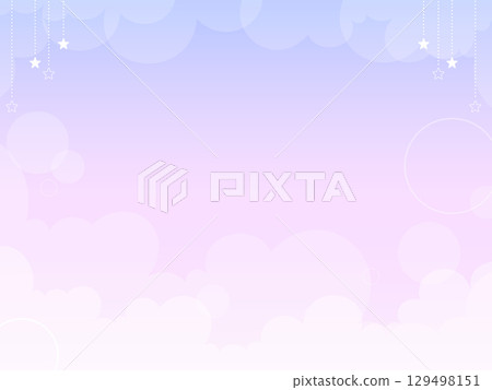 A cute fantasy background illustration of sparkling clouds and stars floating in the sky 129498151