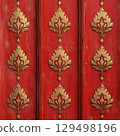 Ornate Golden Floral Design on Vibrant Red Background, Perfect for Decorative Themes and Artistic Projects Ornate Golden Floral Design on Vibrant Red Background, Perfect for Decorative Themes and Artistic Projects 129498196
