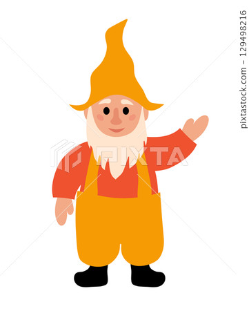 Yellow and orange Garden Gnome. Vector flat illustration. Yellow and orange Garden Gnome. Vector flat illustration. 129498216