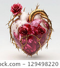 Heart With Roses and Thorns, Artistic Representation of Love and Pain, Unique Concept for Emotional Expressions Heart With Roses and Thorns, Artistic Representation of Love and Pain, Unique Concept for Emotional Expressions 129498220