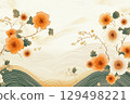 Japanese style yellow flowers and gold background frame 129498221
