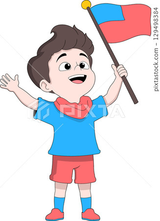 Happy Boy Celebrating Labor Day with American Colors Illustration 129498384