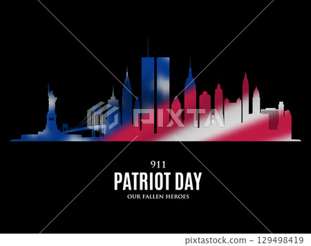 Patriot Day, Skyline silhouette featuring Twin Towers Patriot Day, Skyline silhouette featuring Twin Towers 129498419