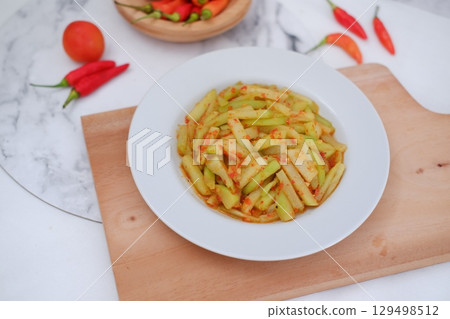 Spicy Sauteed Chayote Squash Traditional Dish 129498512