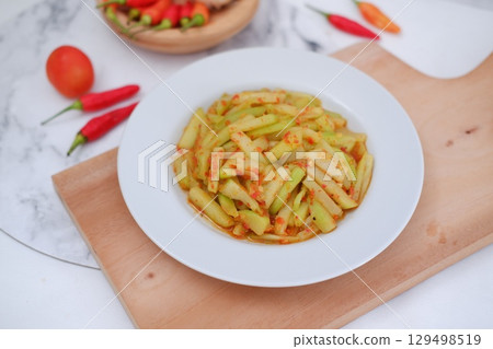 Spicy Sauteed Chayote Squash Traditional Dish Spicy Sauteed Chayote Squash Traditional Dish 129498519