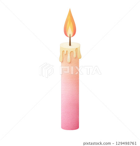 Watercolor candle with melting wax and bright flame creates warm and cozy atmosphere perfect for relaxation and calm moments 129498761