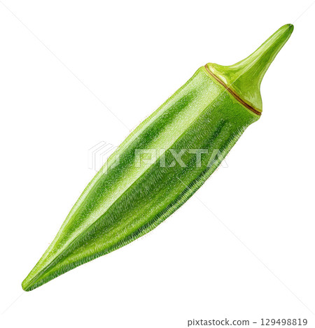 Vibrant watercolor painting of fresh green okra pod showing detailed texture and natural beauty in realistic style Vibrant watercolor painting of fresh green okra pod showing detailed texture and natural beauty in realistic style 129498819