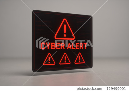 Cyber threat alert warning sign with phishing attack risk and email security spam protection for online fraud and digital cybersecurity threat prevention 129499001