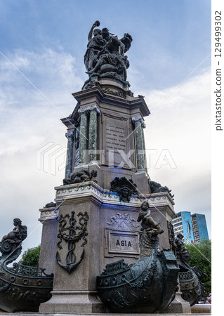 Largo Sao Sebastiao Square in Manaus, Amazonas, Brazil in front of the Teatro Amazonas with a fountain in the center. 129499302