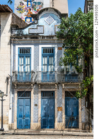 Traditional Portuguese colonial architecture color and style on Rua do Sol street in Sao Luis, Brazil Traditional Portuguese colonial architecture color and style on Rua do Sol street in Sao Luis, Brazil 129499306