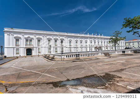 Facade of the Lion Palace, Palacio dos Leoes in Sao Luis, Maranhao, northeastern Brazil 129499311