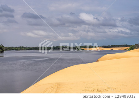 Dunes and lagoons of Vassouras, Lencois Maranhenses, Barreirinhas, Brazil. White sand dunes with pools of fresh water Dunes and lagoons of Vassouras, Lencois Maranhenses, Barreirinhas, Brazil. White sand dunes with pools of fresh water 129499332