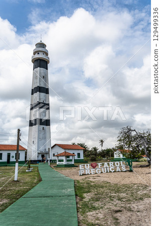 The lighthouse of Mandacaru, Barreirinhas, Maranhao, Brazil, overlooking the Preguicas River 129499336