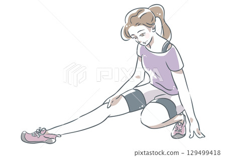 運動後伸展運動的女人 129499418