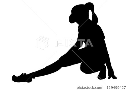 一名婦女伸展運動的剪影插圖 129499427