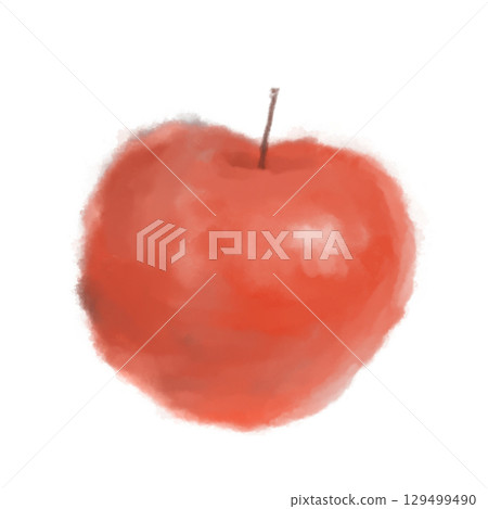 A cute red apple drawn with watercolor and crayon touches 129499490